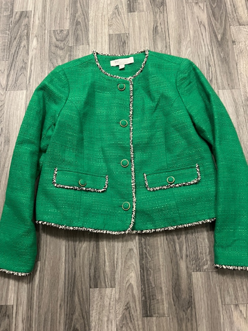 Like New Kelly Green Tweed Bouclé-Trim Lady Jacket